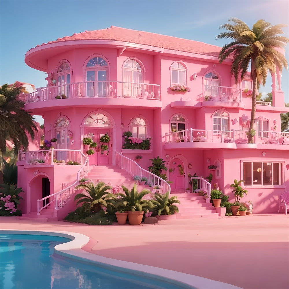 Toile de fond Fille Rose Maison Paradis Tropical Villa Rose CJJ2-84