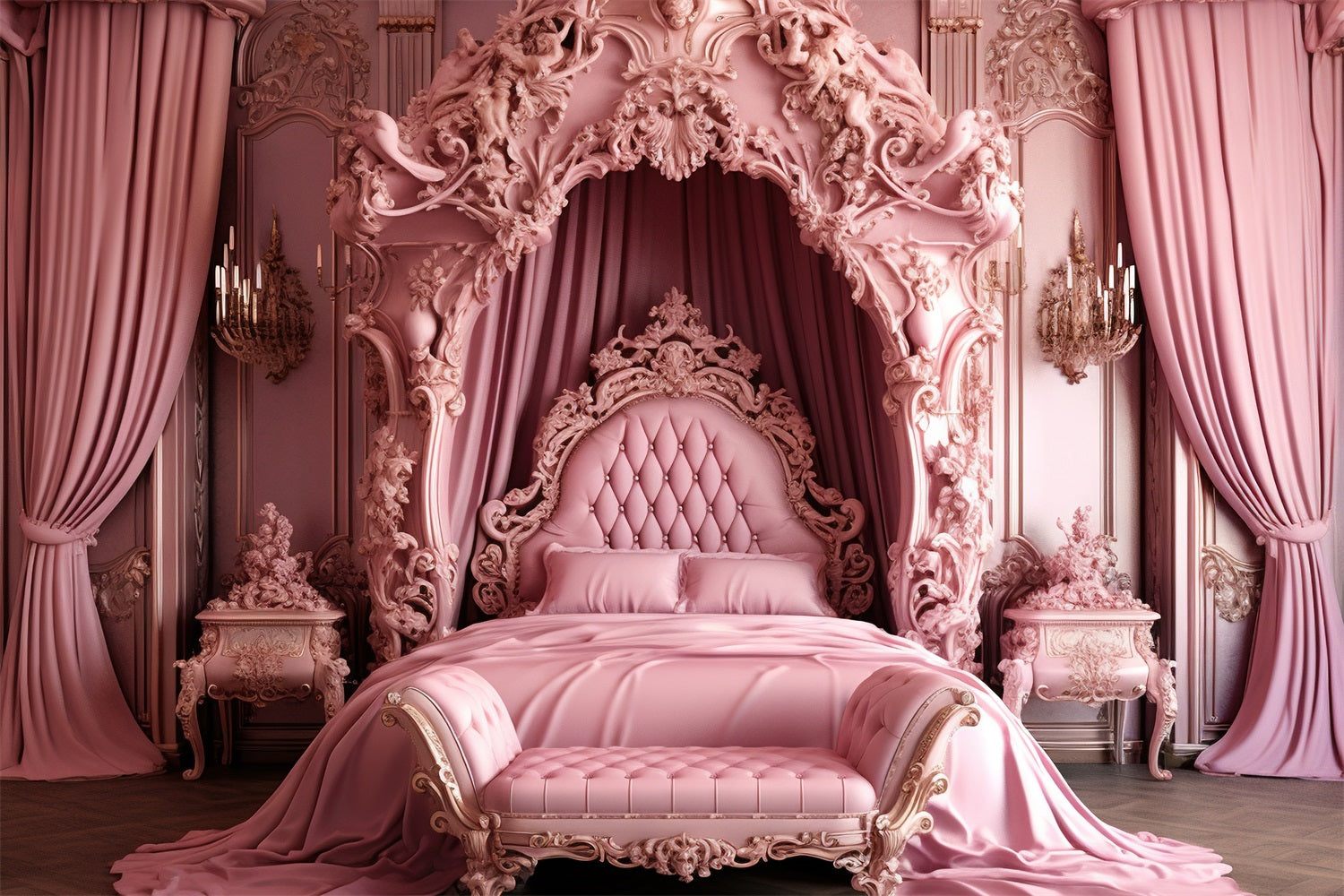 Toile de fond Maison de Rêve Fille Rose Lit Baroque Rose CJJ2-85