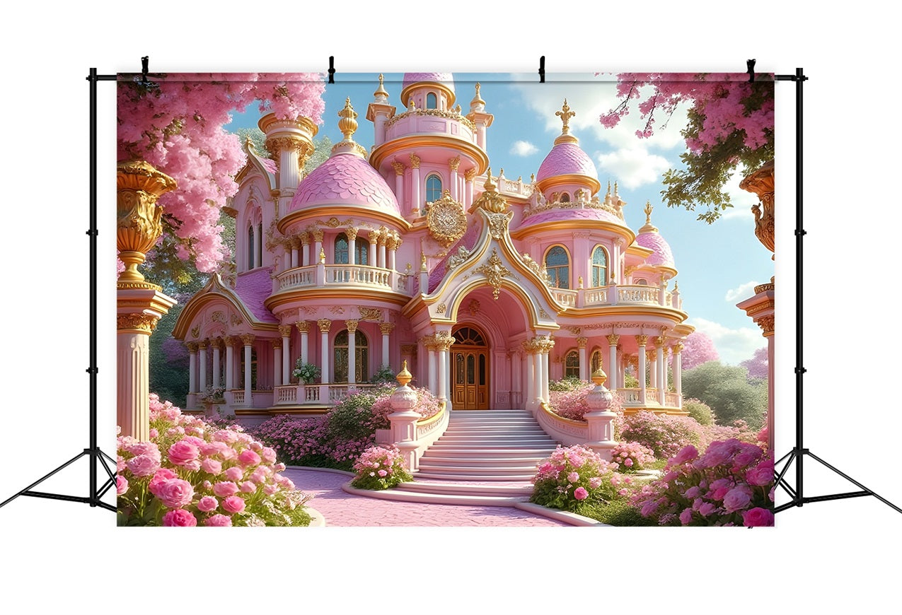 Toile de fond Poupée Mode Château de Conte de Fées Rose CJJ2-87