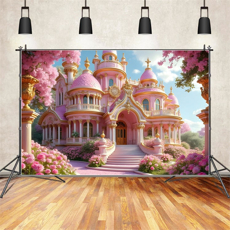 Toile de fond Poupée Mode Château de Conte de Fées Rose CJJ2-87