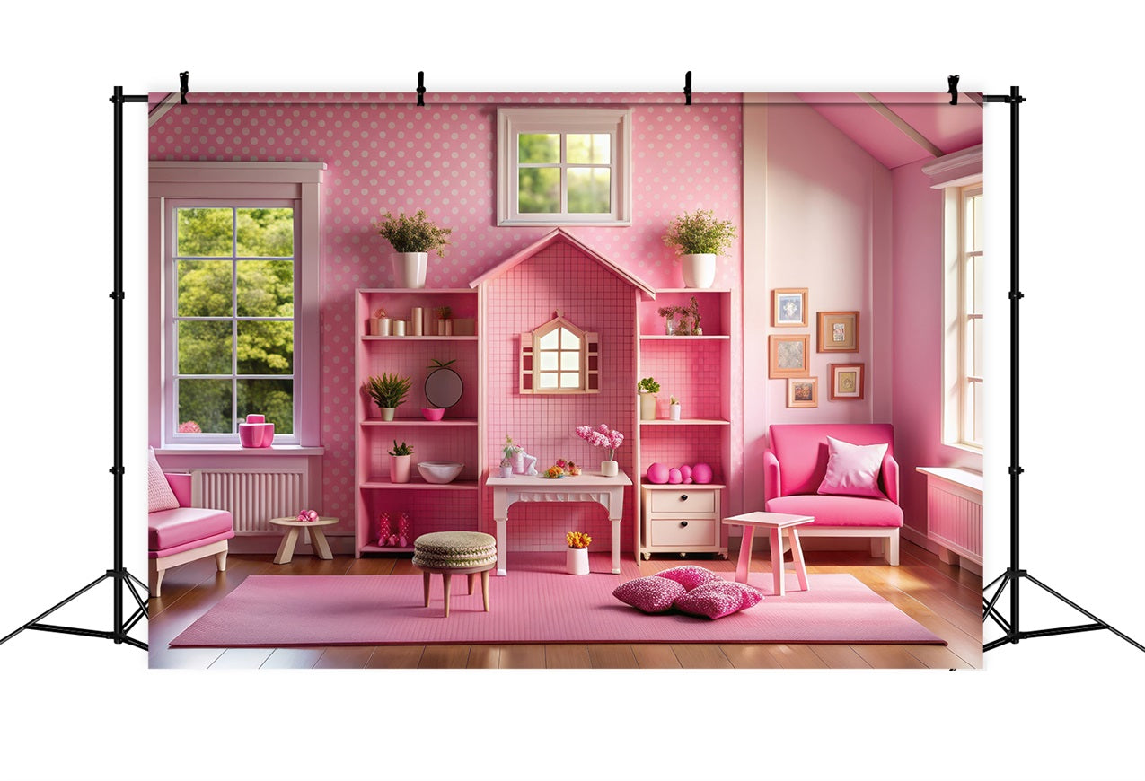 Toile de fond Poupée Mode Chambre Maison de Poupée Rose CJJ2-91