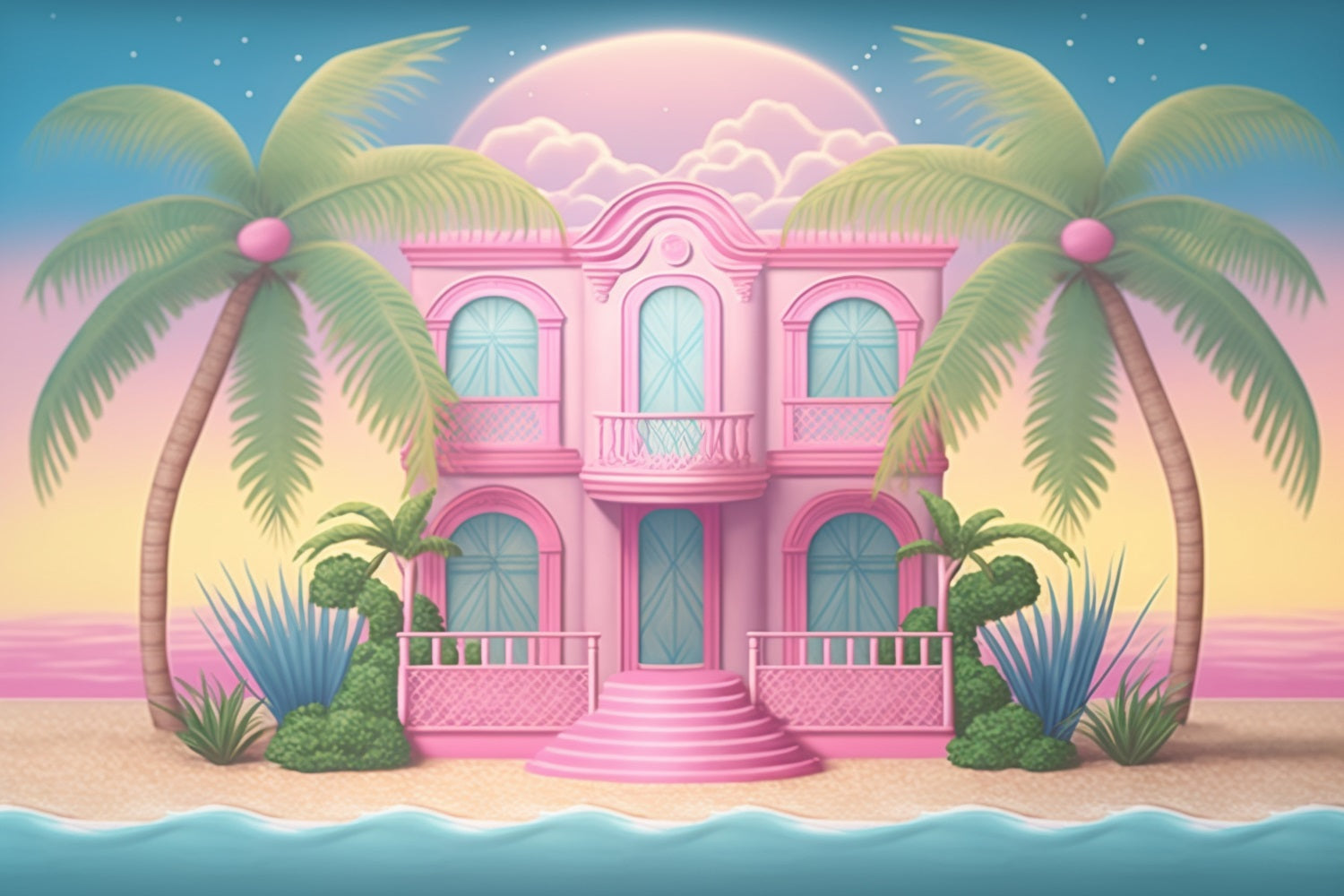 Toile de fond Poupée Mode Paradis Plage Villa CJJ2-98