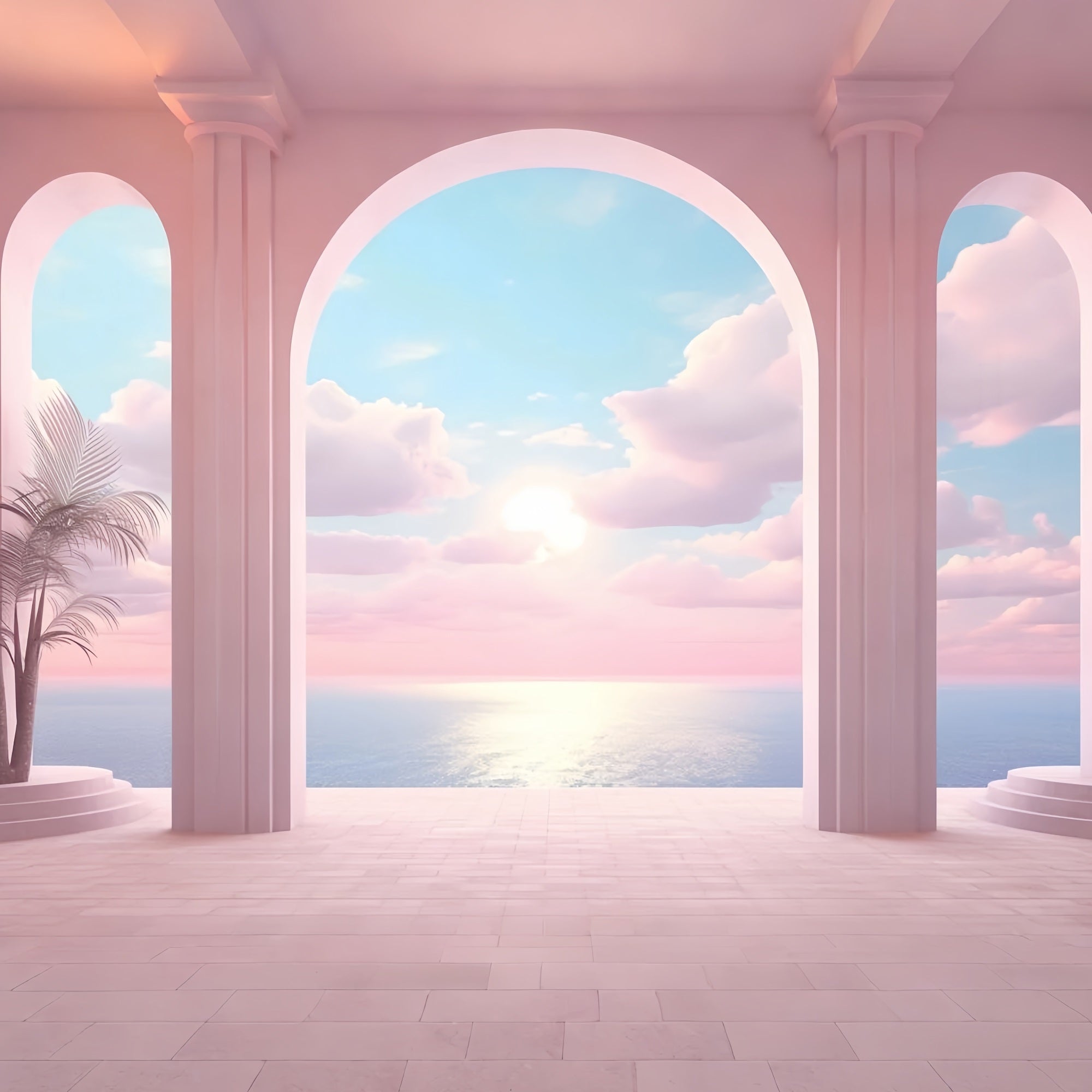 Toile de fond Poupée Mode Horizon Coucher de Soleil Arche Rose CJJ2-99
