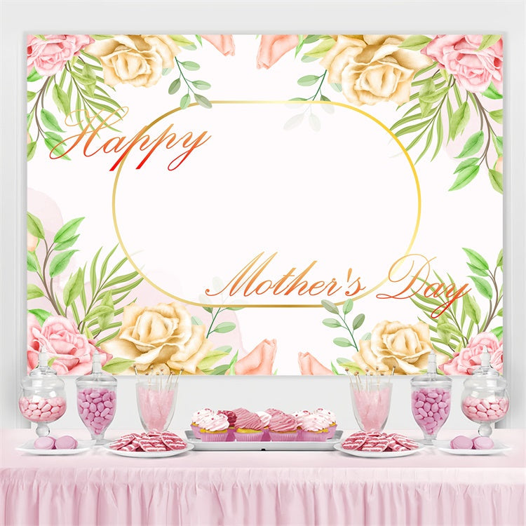 Toile de fond Fête des Mères Personnalisable Cadre Floral Doré CJJ3-122