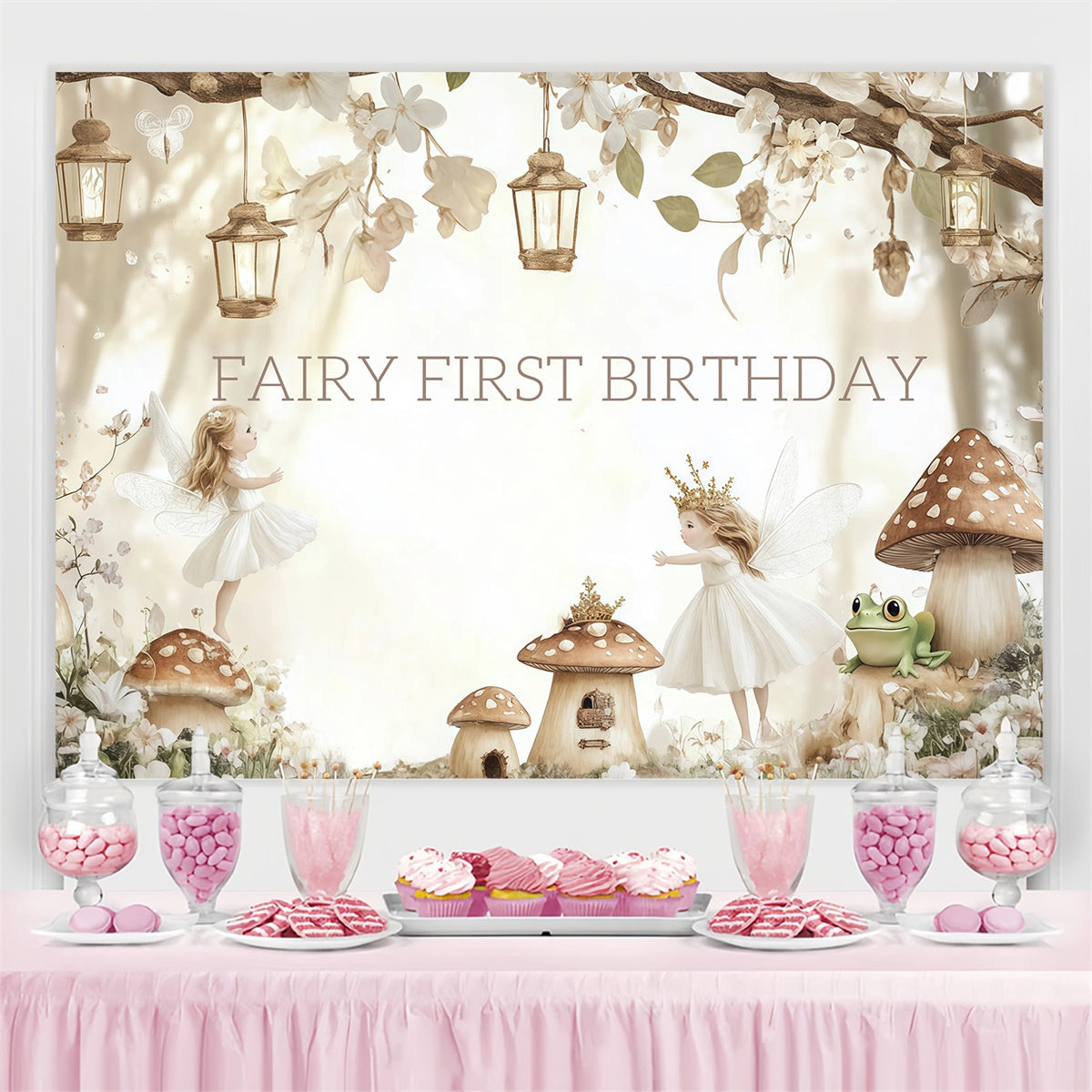 Toile de fond Anniversaire Personnalisable Forêt Enchantée Fée 1er CJJ3-206