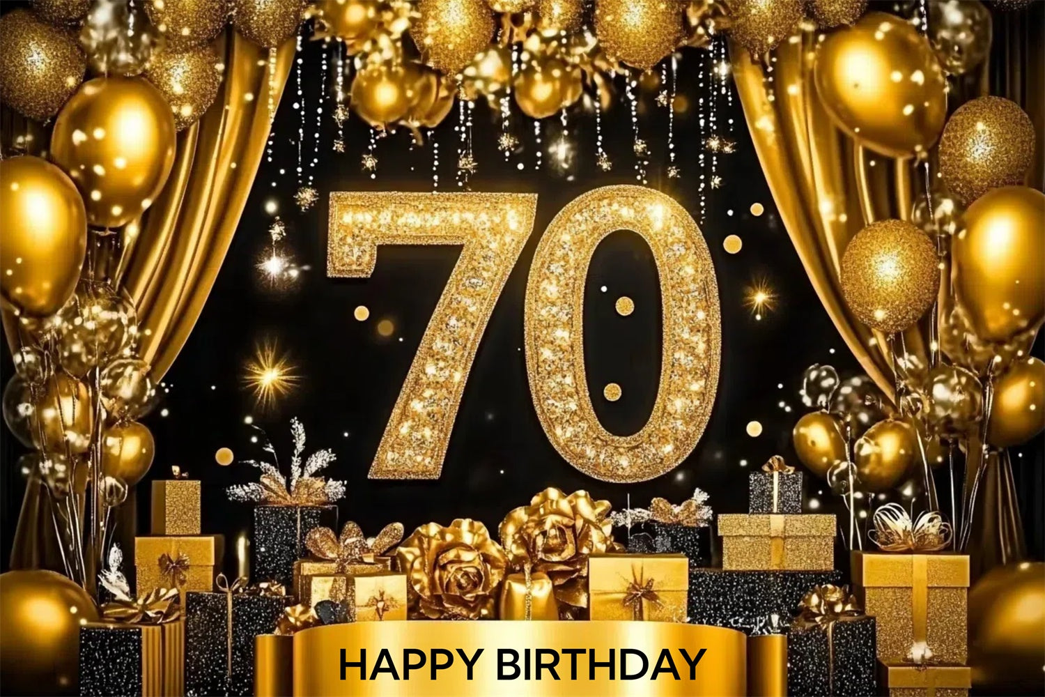 Toile de fond Anniversaire Personnalisable Ballons Dorés Étincelants 70ème CJJ3-209