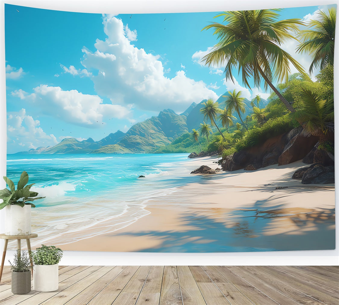 Toile de fond de Plage Été Photographie Océan Bleu Palmier CJJ3-228
