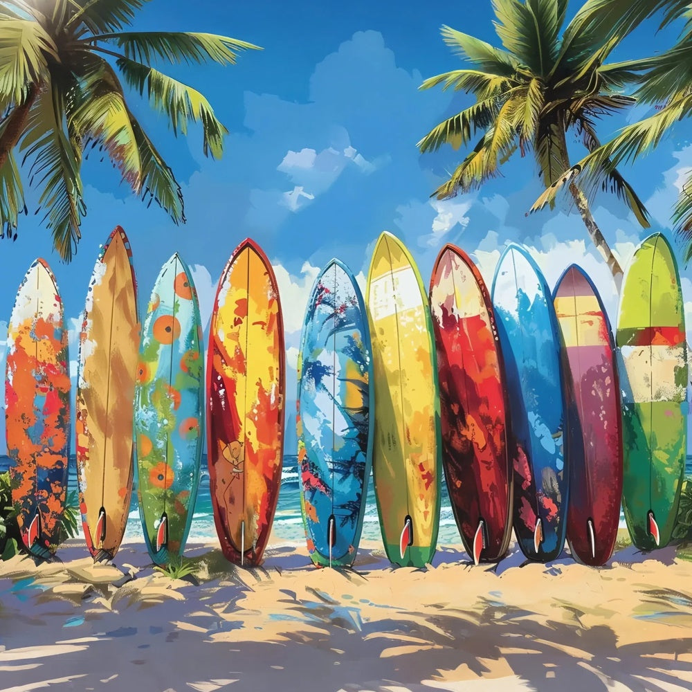 Toile de fond de Plage Été Photographie Planches de Surf Colorées CJJ3-229