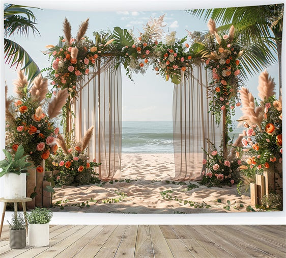 Toile de fond de Plage Été Mariage Tropicale Florale CJJ3-232