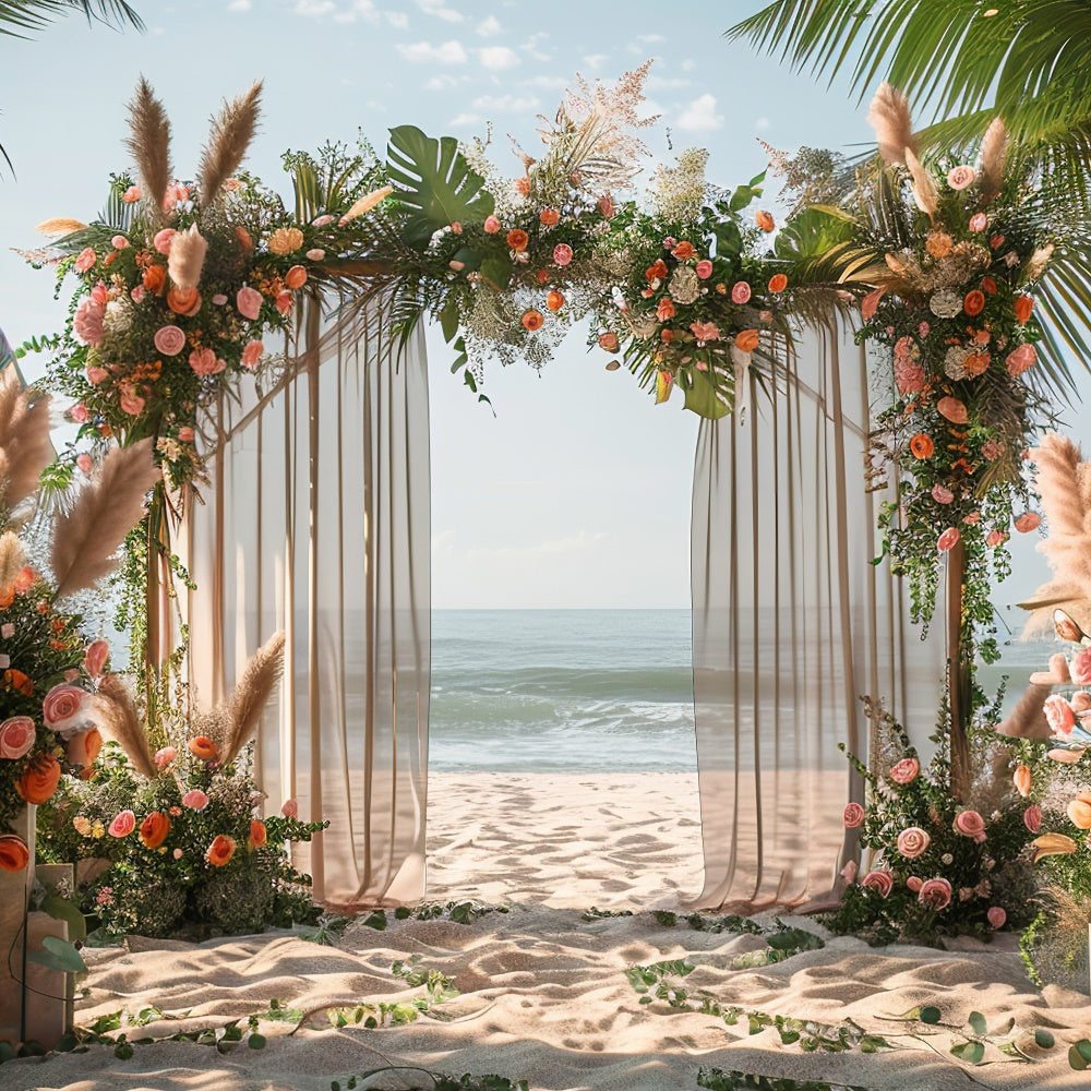 Toile de fond de Plage Été Mariage Tropicale Florale CJJ3-232