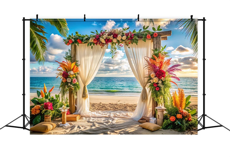 Toile de fond de Plage Été Mariage Tropicale Fleur CJJ3-239