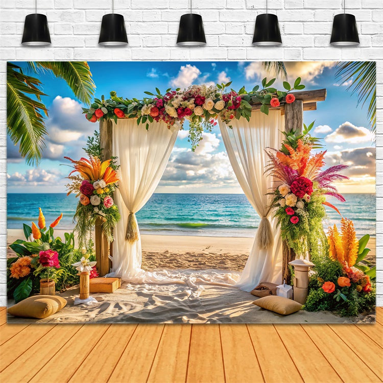 Toile de fond de Plage Été Mariage Tropicale Fleur CJJ3-239
