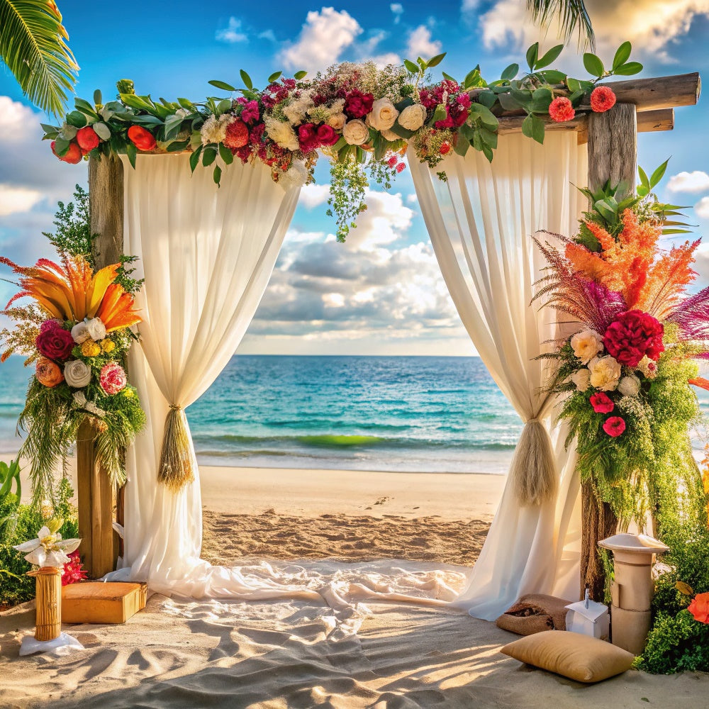 Toile de fond de Plage Été Mariage Tropicale Fleur CJJ3-239