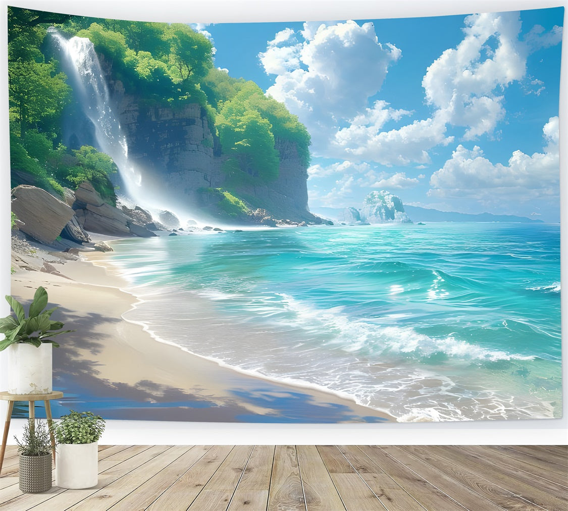 Toile de fond de Plage Été Photographie Cascade Océan CJJ3-240