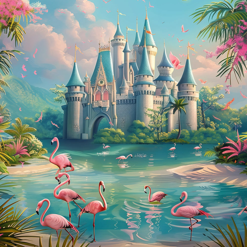 Toile de fond Été Tropicale Oiseaux Château de Rêve CJJ3-242
