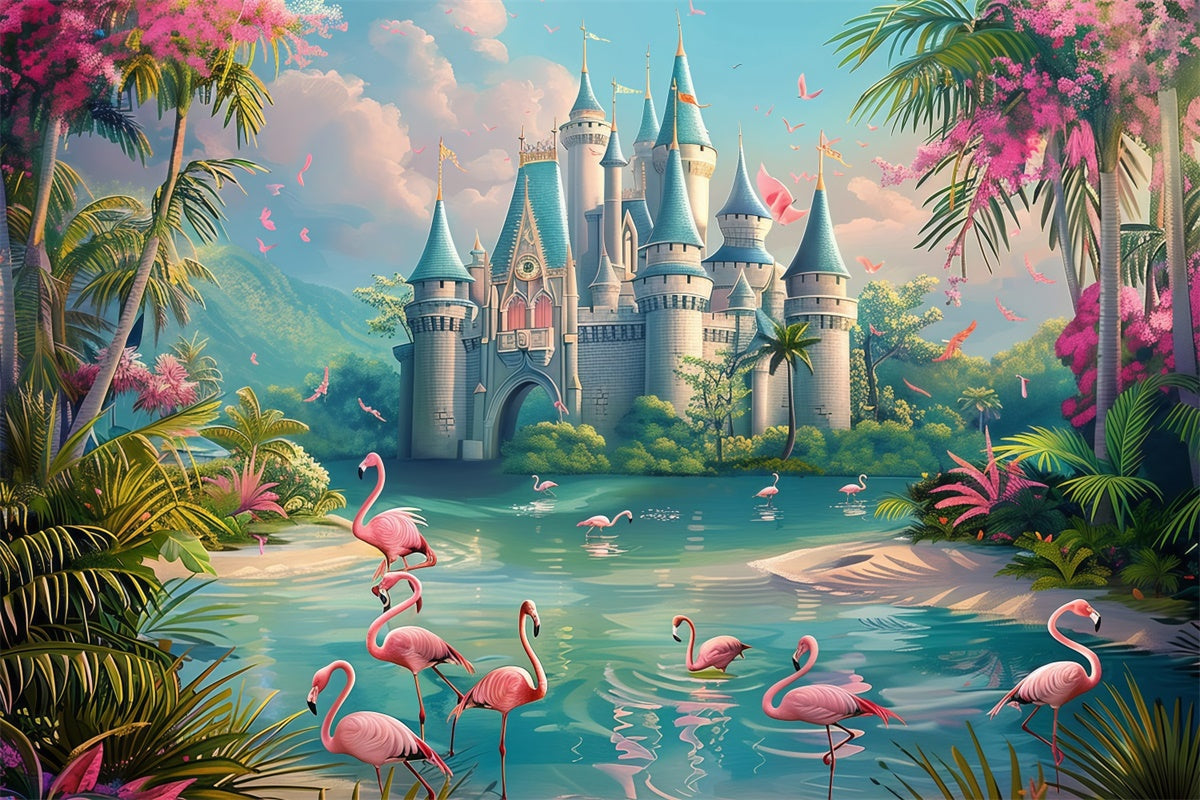 Toile de fond Été Tropicale Oiseaux Château de Rêve CJJ3-242