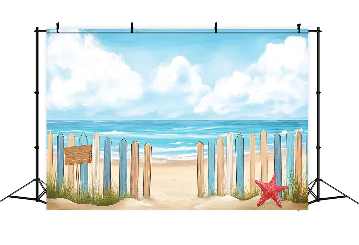 Toile de fond de Plage Été Photographie Clôture Colorée Mer CJJ3-249