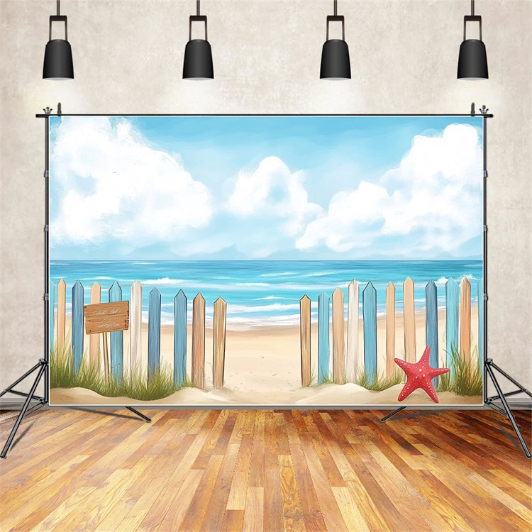 Toile de fond de Plage Été Photographie Clôture Colorée Mer CJJ3-249