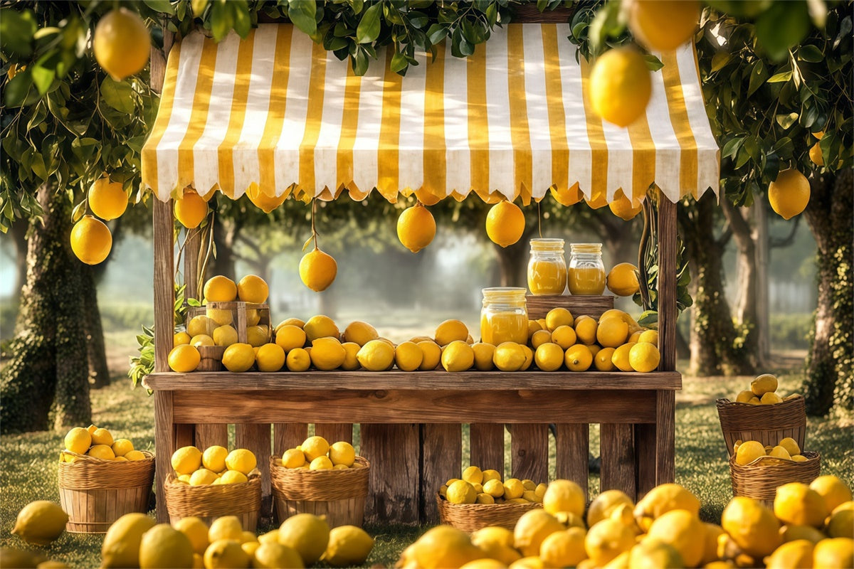 Toile de fond Été Citron Auvent Rayé Citrons CJJ3-254