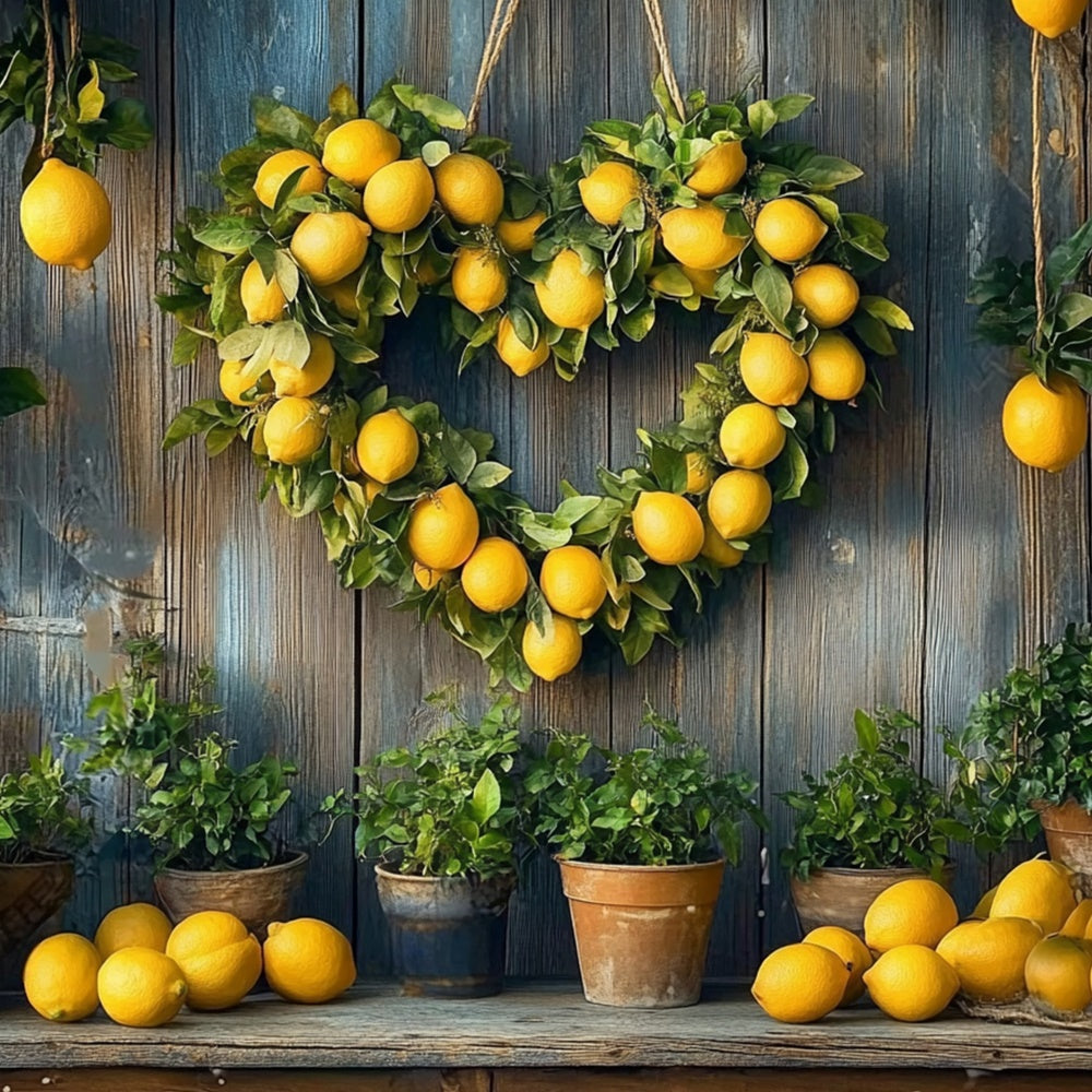 Toile de fond Été Citron Cœur Couronne Rustique CJJ3-255