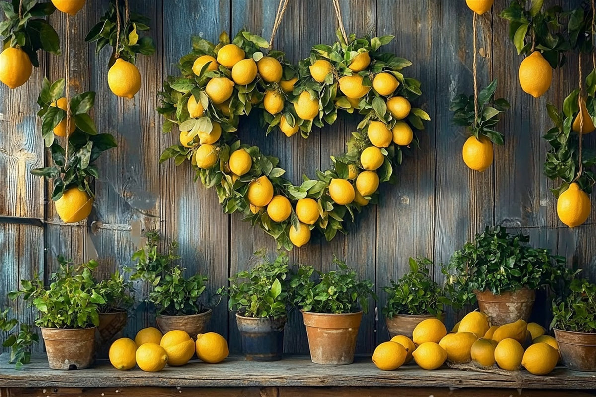 Toile de fond Été Citron Cœur Couronne Rustique CJJ3-255