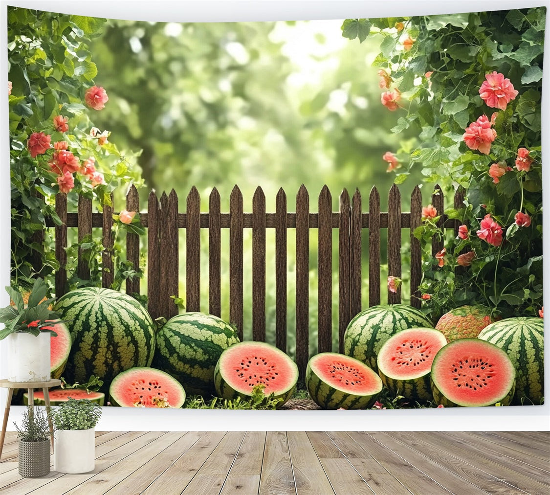 Toile de fond Été Pastèque Clôture Jardin Pastèque CJJ3-256
