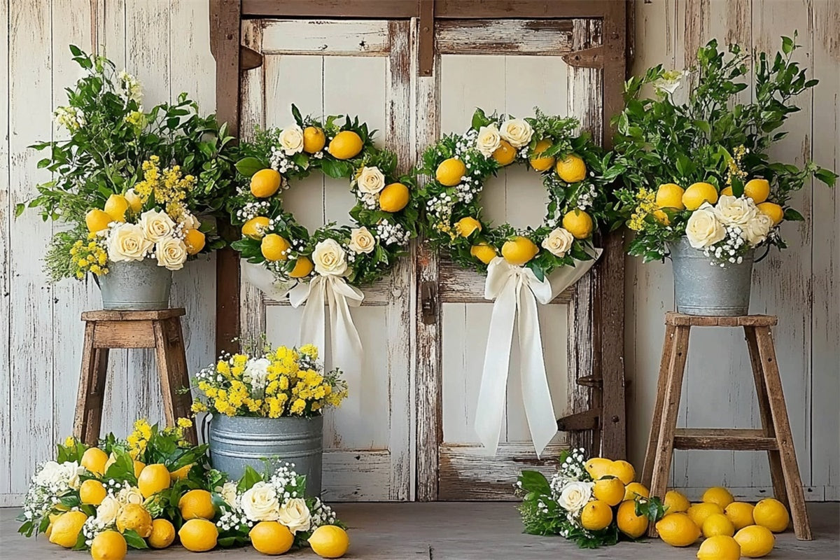 Toile de fond Été Citron Couronne Rustique Porte CJJ3-258