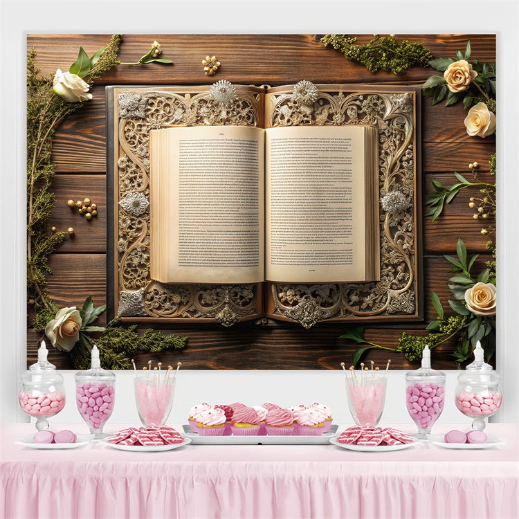 Toile de fond Journée Mondiale du Livre Livre Orné de Fleurs CJJ3-62