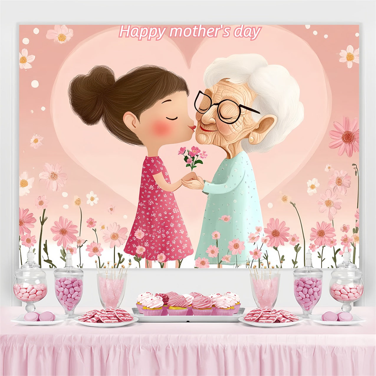 Toile de fond Fête des Mères Personnalisable Baiser Tendre Grand-Mère CSH-144