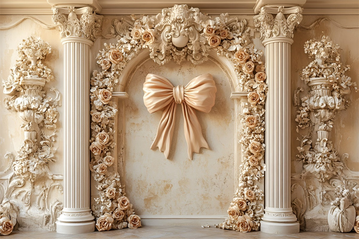 Toile de fond Mur de Fleurs Romantique Arche Roses Ivoire Nœud CSH2-219