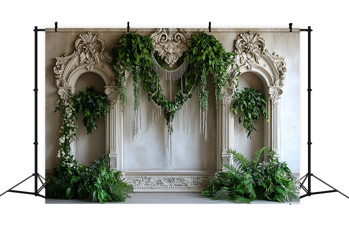 Toile de fond Mur Vintage Arche Vintage Drapée de Verdure CSH2-225