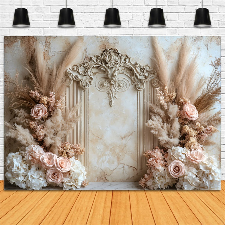 Toile de fond Mur de Fleurs Arche Douce Roses et Pampa CSH2-229