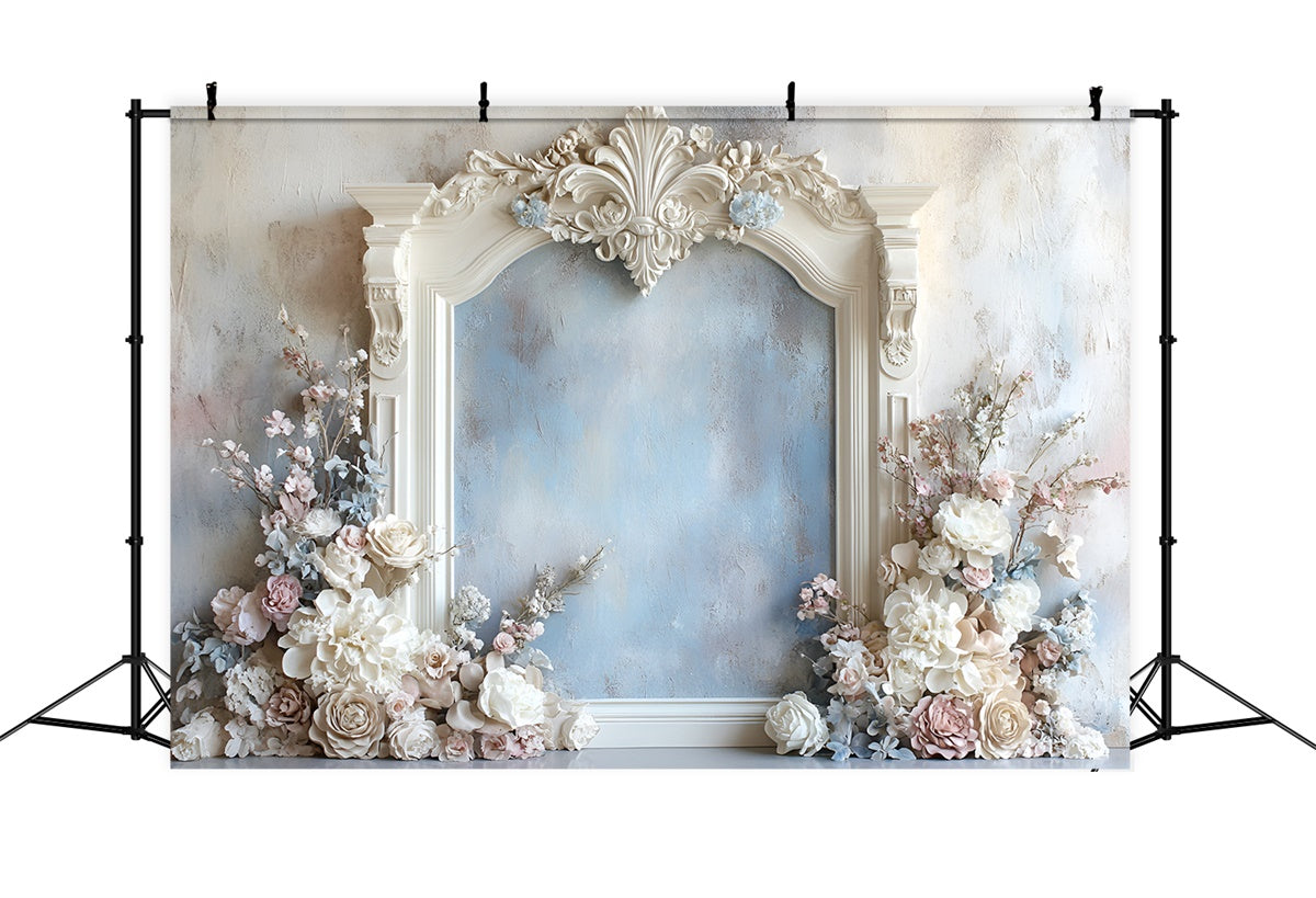 Toile de fond Mur de Fleurs Romantique Cadre Floral Bleu CSH2-233