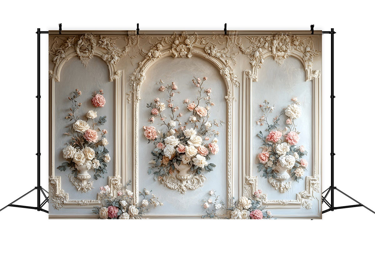Toile de fond Mur de Fleurs Intemporelle Arche Florale Crème CSH2-235