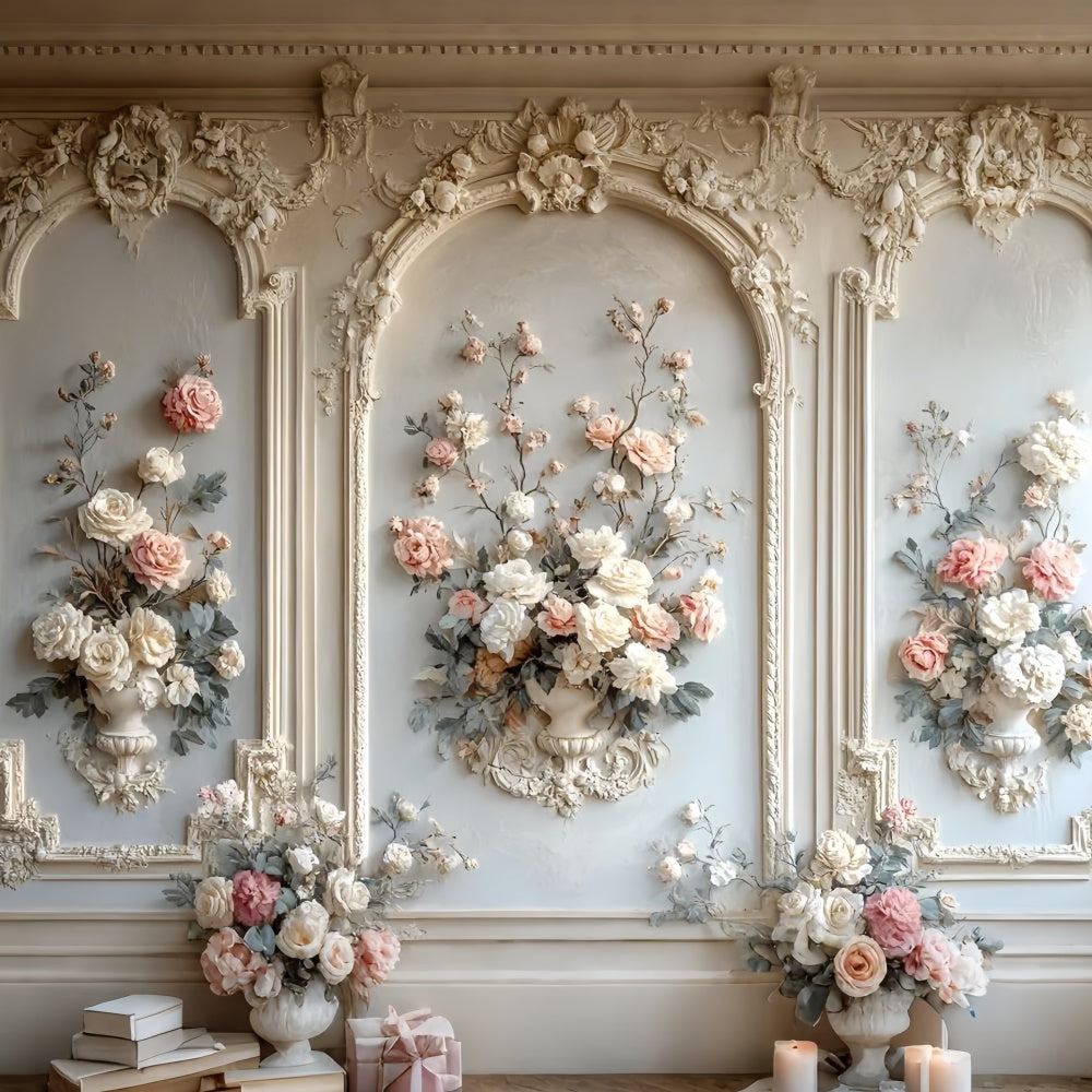 Toile de fond Mur de Fleurs Intemporelle Arche Florale Crème CSH2-235
