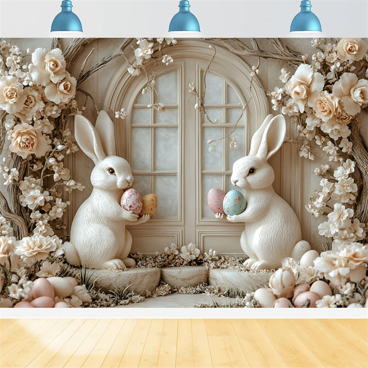 Toile de Fond Pâques Fenêtre Lapin Floral Rustique CSH2-59