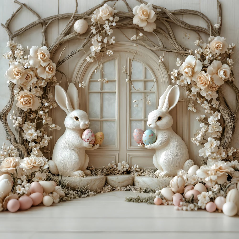 Toile de Fond Pâques Fenêtre Lapin Floral Rustique CSH2-59