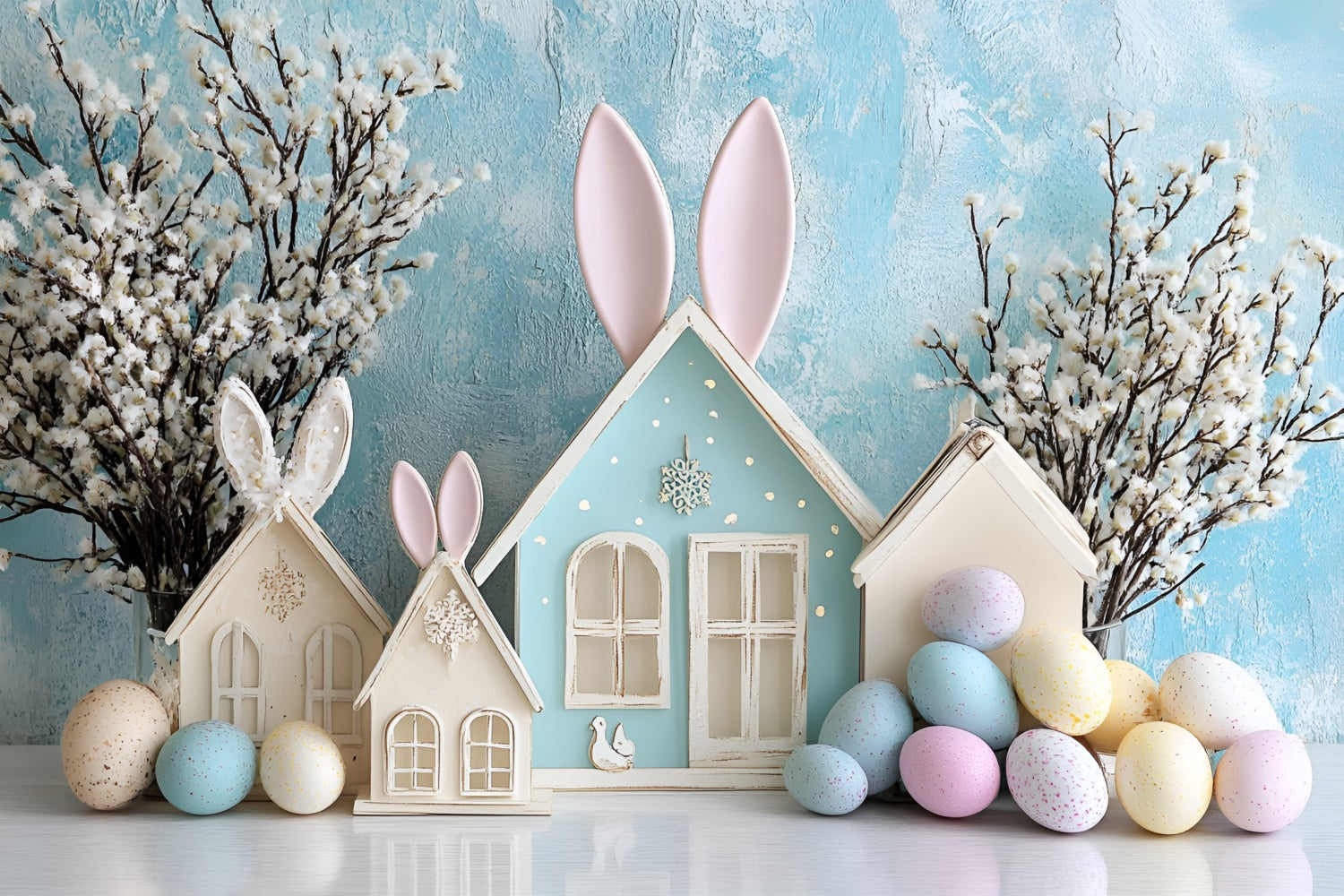 Toile de Fond Pâques Cottage Lapin Bleu Rêveur CSH2-62
