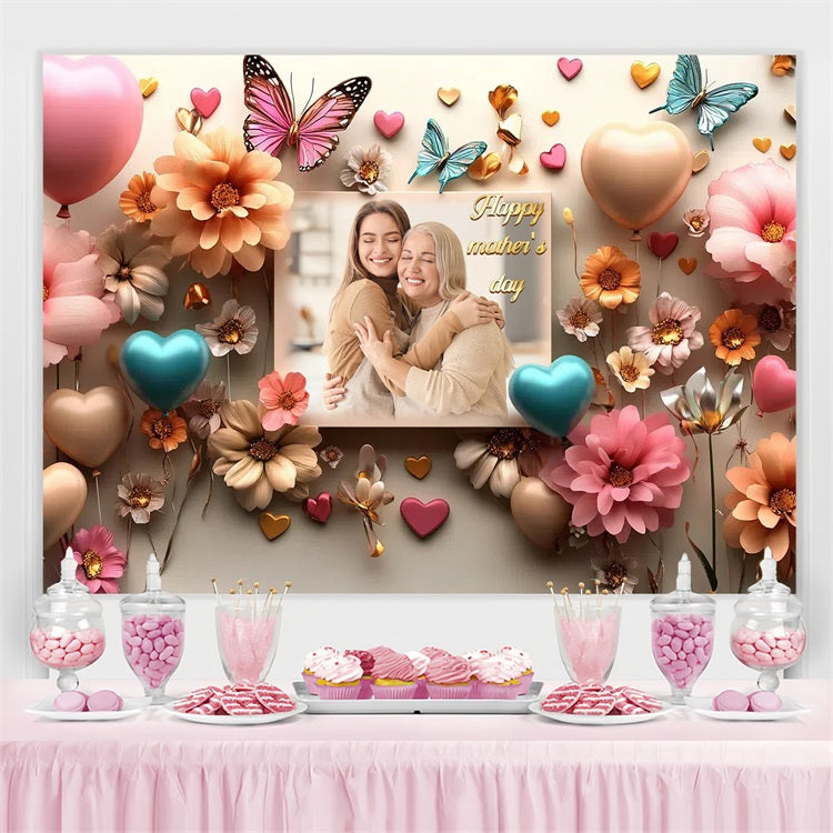 Toile de fond Fête des Mères Personnalisable Papillons Ballons Floraux CSH3-139