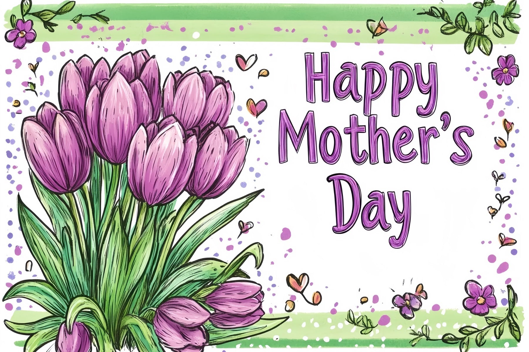 Toile de fond Fête des Mères Personnalisable Tulipes Violettes Peintes à la Main CSH3-150