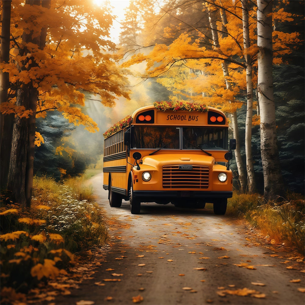 Toile de fond Idées Rentrée Scolaire Bus Scolaire Automne Doré CSH3-2