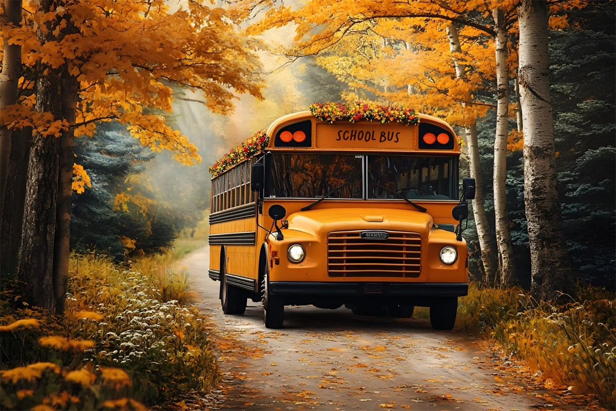 Toile de fond Idées Rentrée Scolaire Bus Scolaire Automne Doré CSH3-2