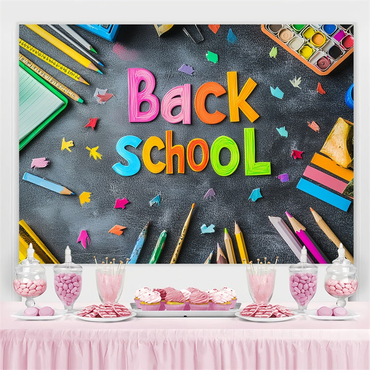 Toile de fond Rentrée des Classes Craie Colorée Fournitures Scolaires CSH3-39