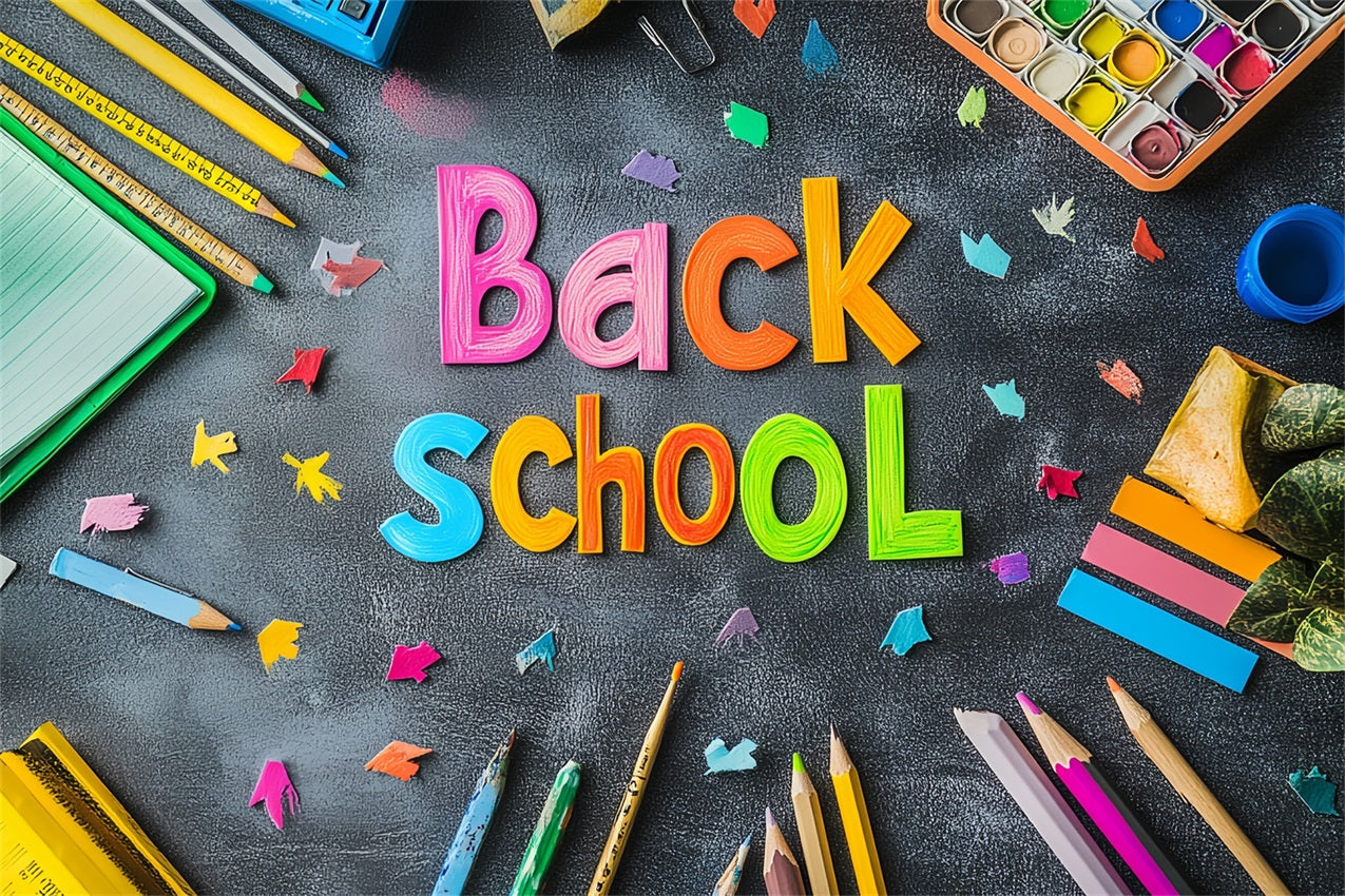 Toile de fond Rentrée des Classes Craie Colorée Fournitures Scolaires CSH3-39