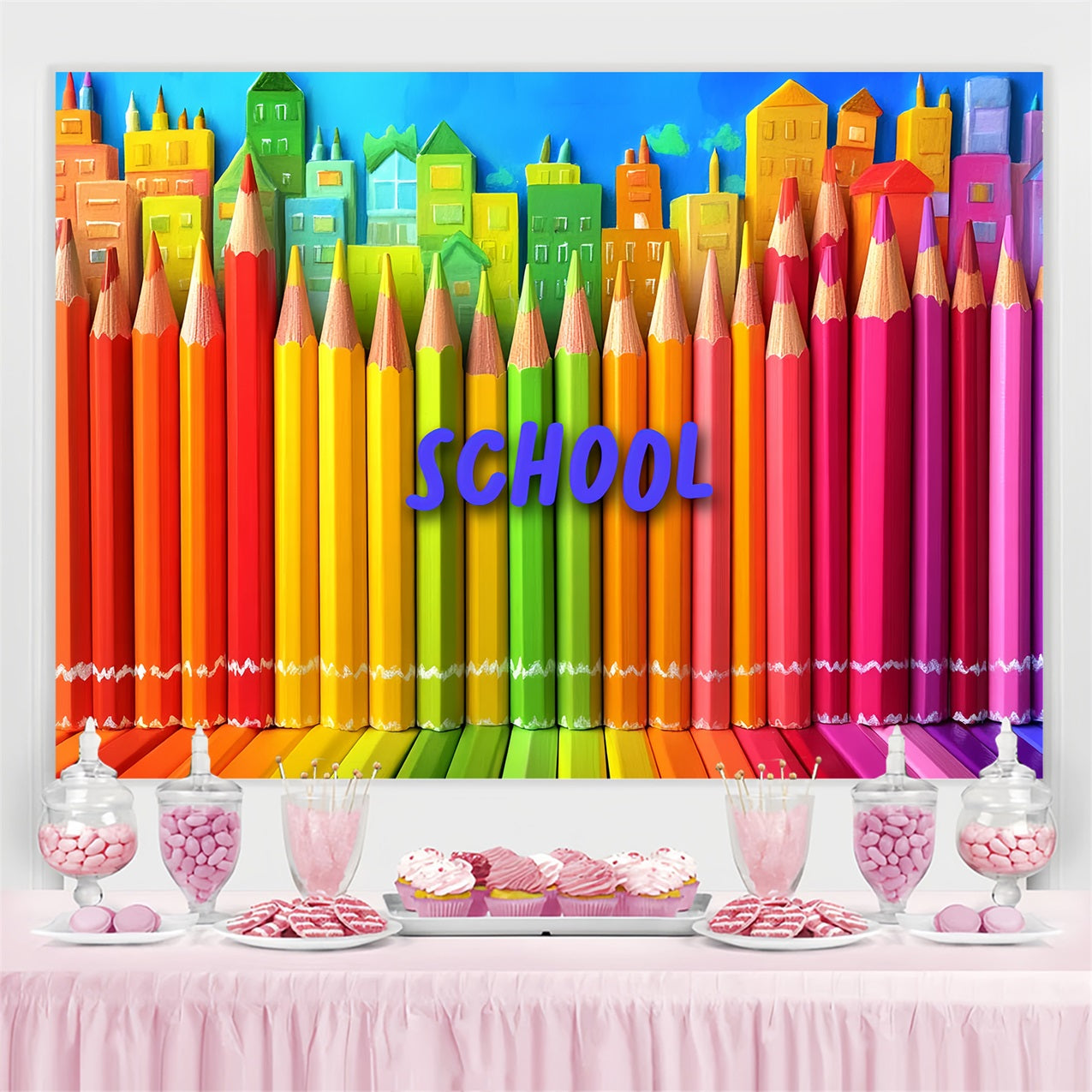 Toile de fond Photo Rentrée des Classes Art Urbain Crayons Colorés CSH3-45