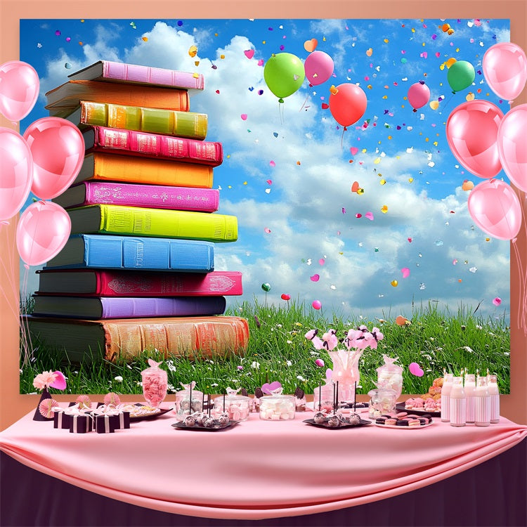 Toile de fond Rentrée des Classes Livres Colorés et Ballons CSH3-46