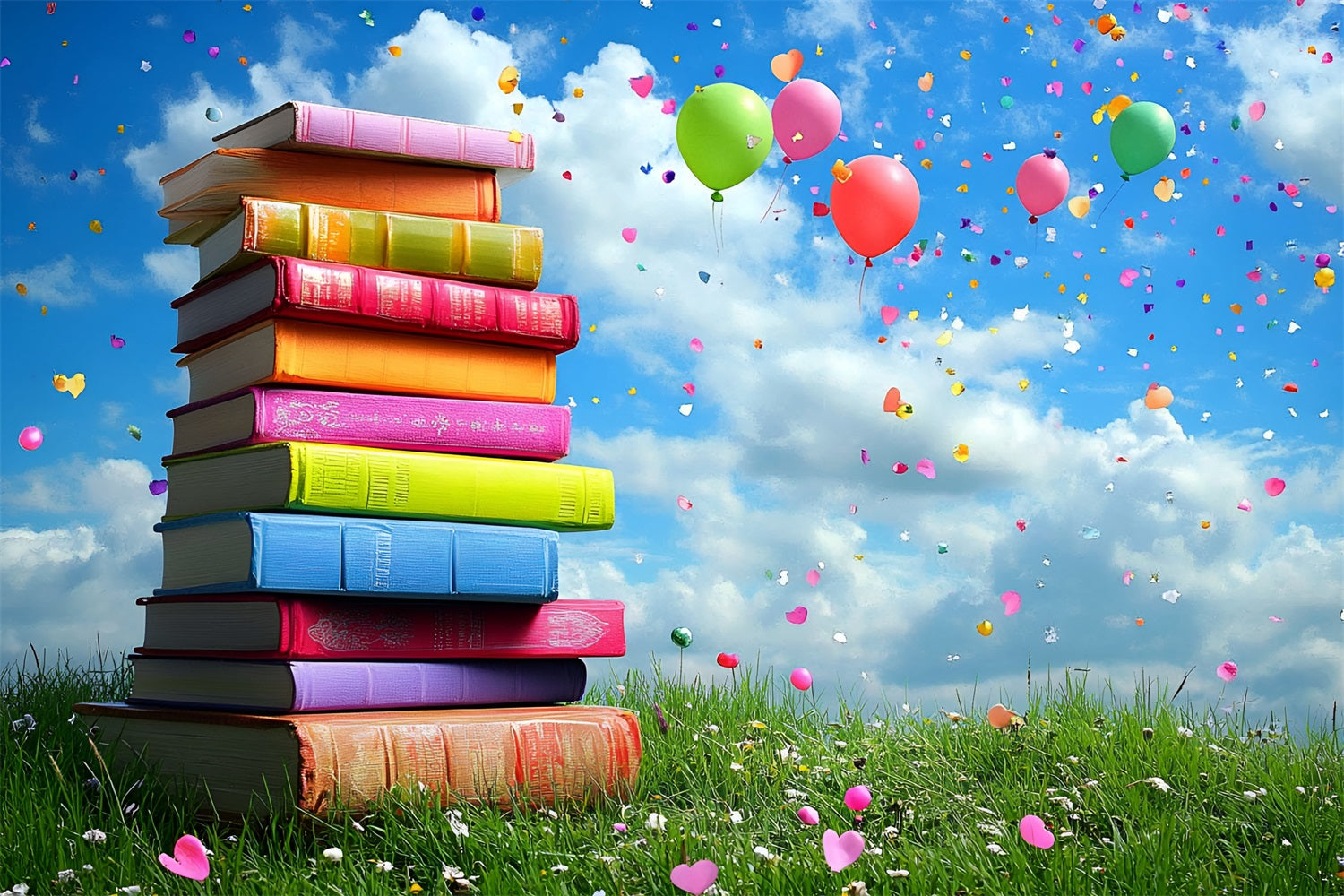 Toile de fond Rentrée des Classes Livres Colorés et Ballons CSH3-46