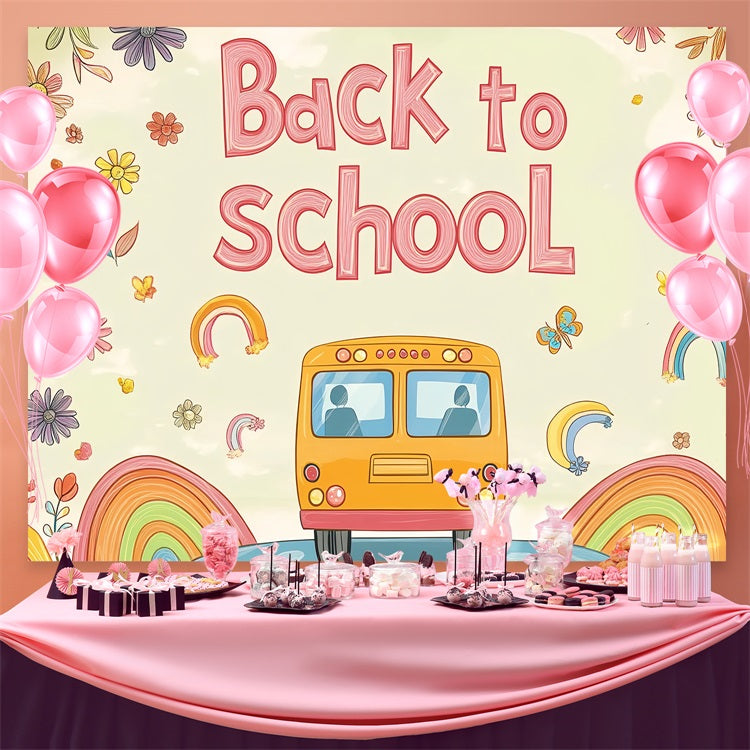 Toile de fond Rentrée des Classes Bus Scolaire Aquarelle Douce CSH3-66