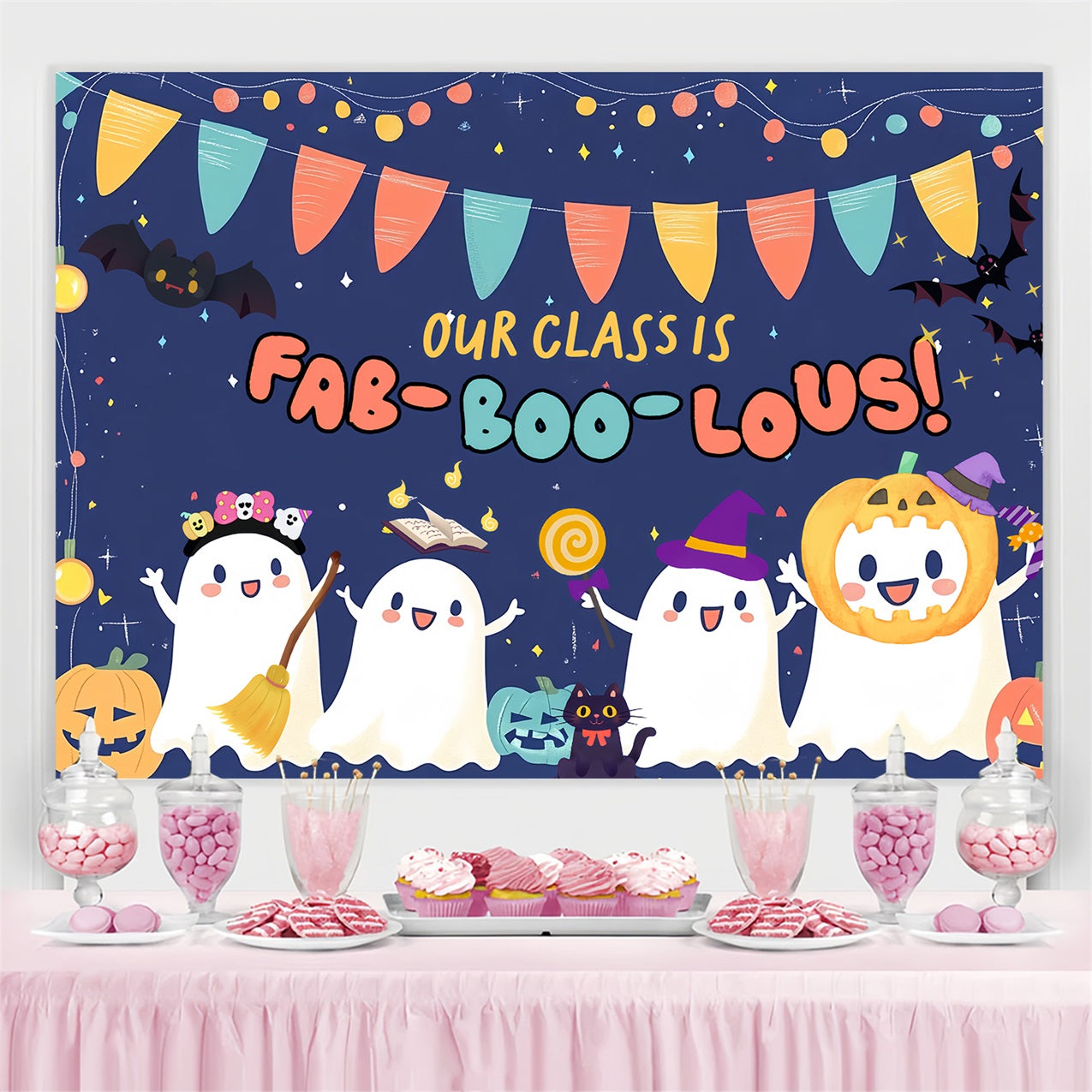 Toile de fond Rentrée des Classes Salle de Classe Halloween Mignonne CSH3-68
