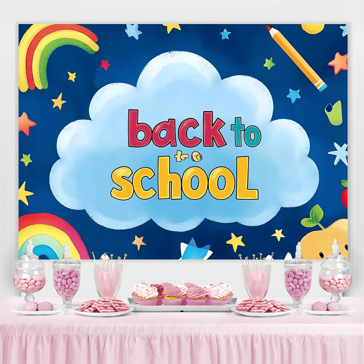 Toile de fond Rentrée des Classes Étoiles Arc-en-Ciel Aventure d’Apprentissage CSH3-70
